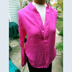 Blouse: Silk, fuchsia, long sleeve, split neck. Size large(?) - by Ralph Lauren